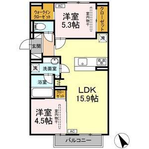 パルミエ I(2LDK/2階)の間取り写真