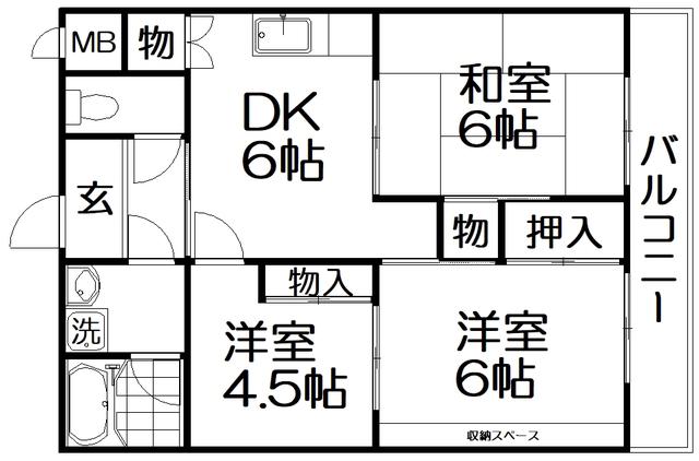 宮之阪ハイツ壱番館(3DK/4階)の間取り写真