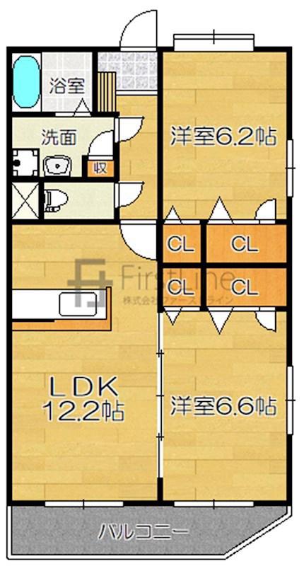 デューク筑紫野(2LDK/2階)の間取り写真