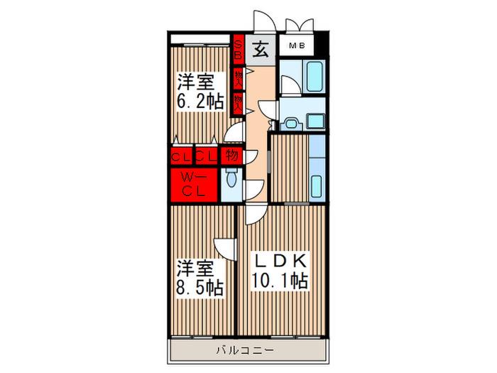 東武伊勢崎線 越谷駅 徒歩8分 8階建 築21年(2LDK/7階)の間取り写真