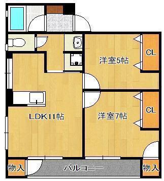 MOON永犬丸A棟(2LDK/1階)の間取り写真