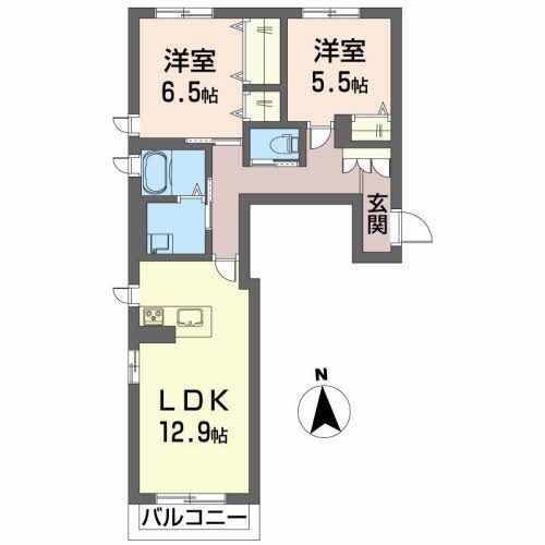 アリスティオ赤木(2LDK/1階)の間取り写真
