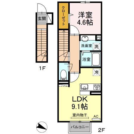 PAISIBLE PALAIS(1LDK/2階)の間取り写真