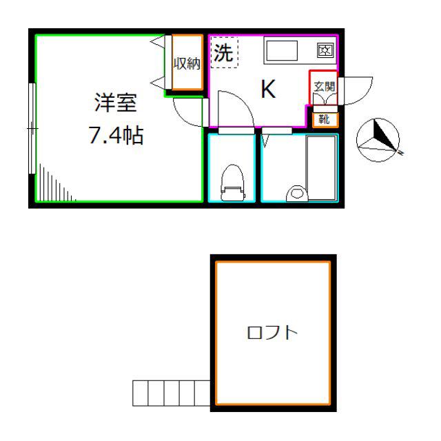 上水ハイム(1K/2階)の間取り写真