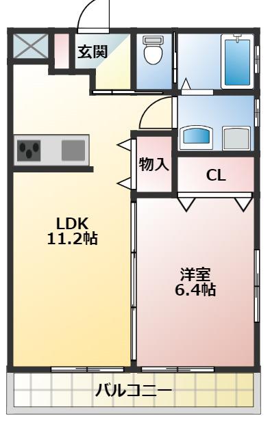 シャトーフローラルN-6(1LDK/1階)の間取り写真