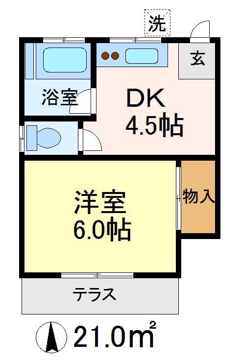 ユーケイハイムII(1K/1階)の間取り写真