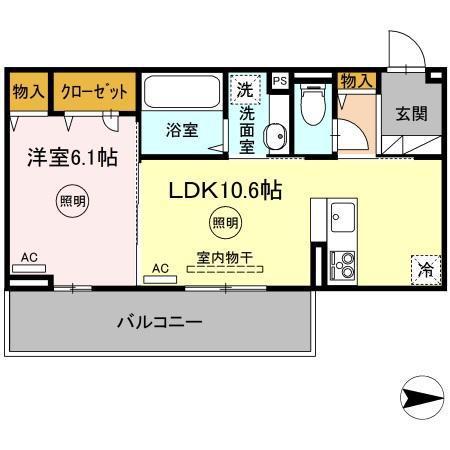 D-ROOM春日C(1LDK/3階)の間取り写真