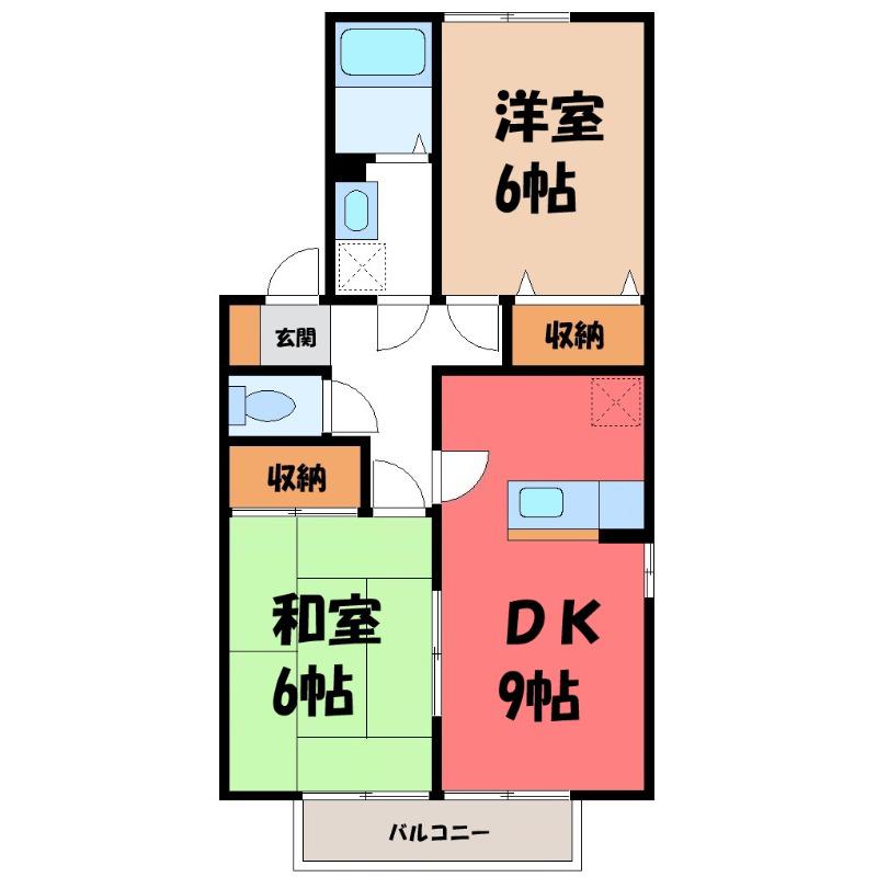 リビングタウン西浦B(2DK/2階)の間取り写真