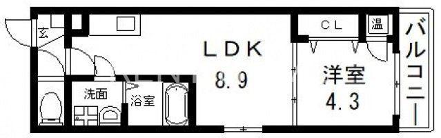 GRANDIR衣摺(1LDK/3階)の間取り写真
