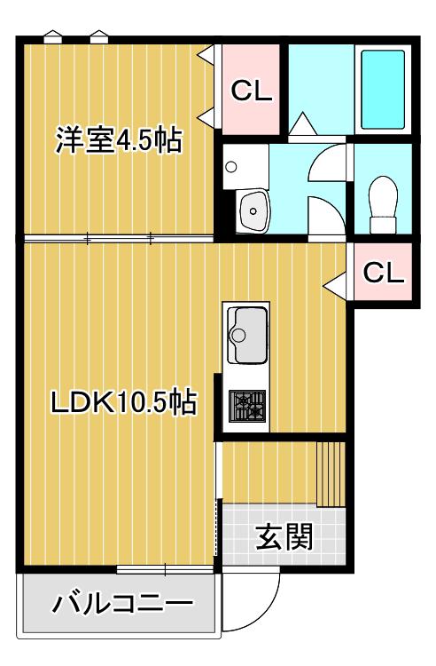 シティハイツヤマフジII(1LDK/1階)の間取り写真