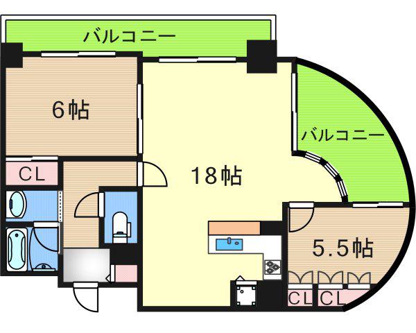 フェルザ住之江公園(2LDK/12階)の間取り写真