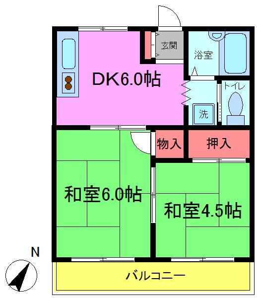 リバーハイツ(2DK/1階)の間取り写真