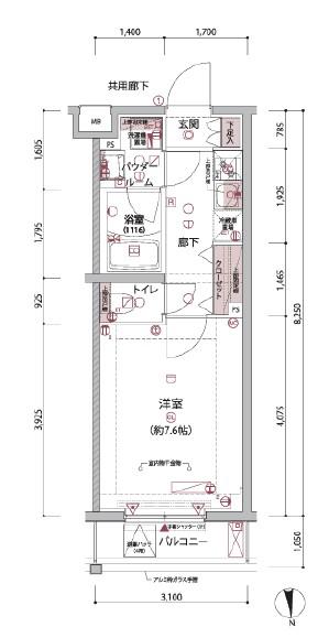ARCOBALENO UMEYASHIKI(1K/4階)の間取り写真