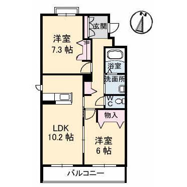 グランマスト新品治(2LDK/2階)の間取り写真