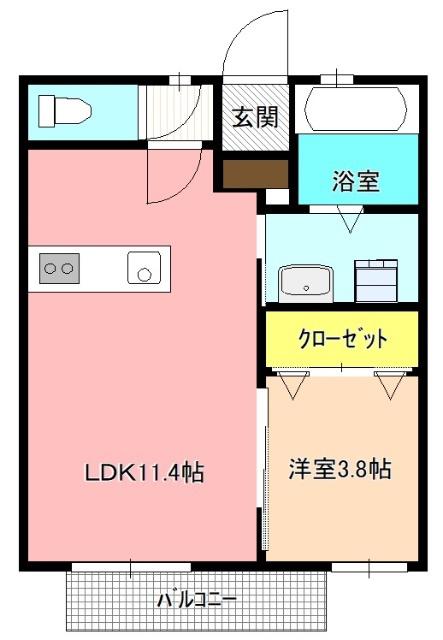 メゾンU宮ノ上(1LDK/2階)の間取り写真