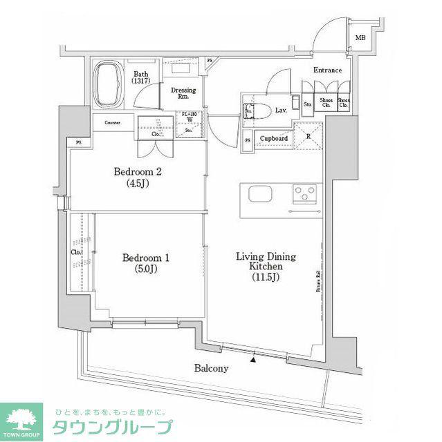 ザ・パークハビオSOHO市谷左内町(2LDK/1階)の間取り写真