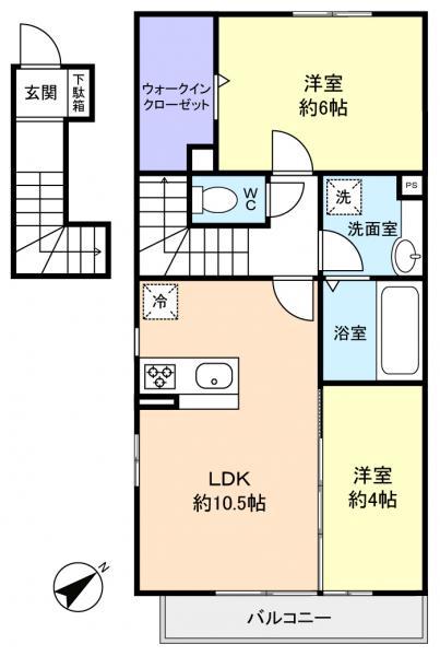 SUNイースト(2LDK/2階)の間取り写真