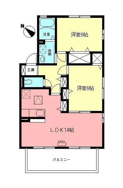 ロイヤルパルA(2LDK/1階)の間取り写真