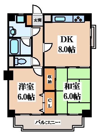 プロスパーⅠ東大阪(2DK/5階)の間取り写真