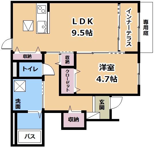 ヴェルズハイム(1LDK/1階)の間取り写真