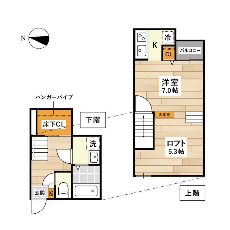 ADC嘉島BONHEUR(1K/1階)の間取り写真