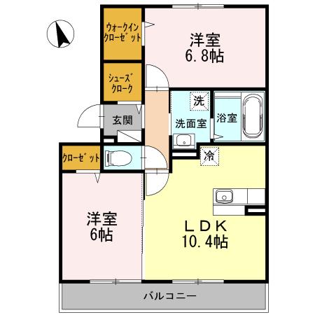 サンティエ(2LDK/2階)の間取り写真