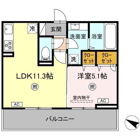 CIEL A棟(1LDK/2階)の間取り写真
