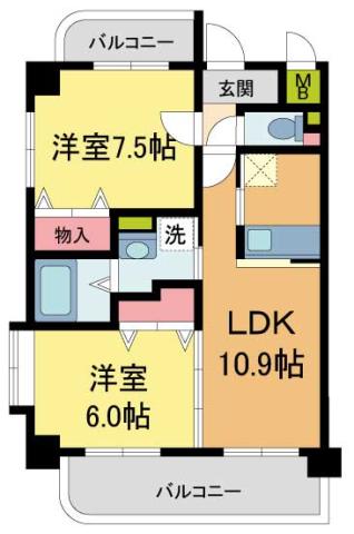 ソラルエネ(2LDK/4階)の間取り写真