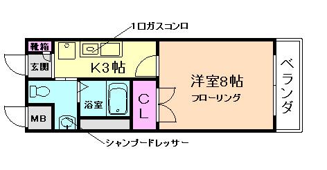 シプレス(1K/5階)の間取り写真