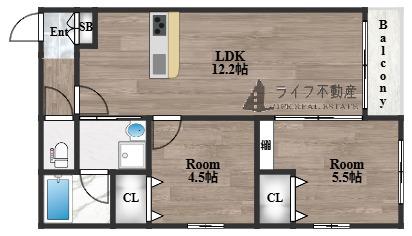 GRACE下六万寺町(2LDK/2階)の間取り写真