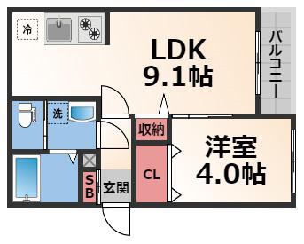 ヴィエント中小阪(1LDK/1階)の間取り写真