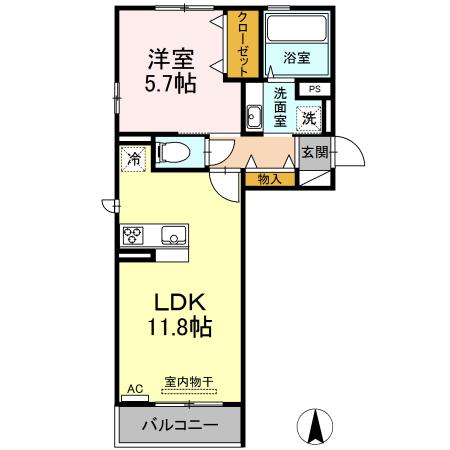 ルヴェデュソレイユ III(1LDK/2階)の間取り写真