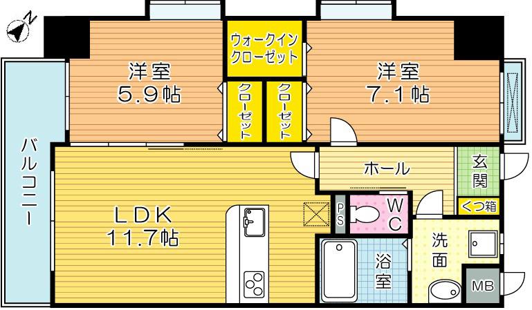 ADVANCE COURT NAKAI(2LDK/8階)の間取り写真