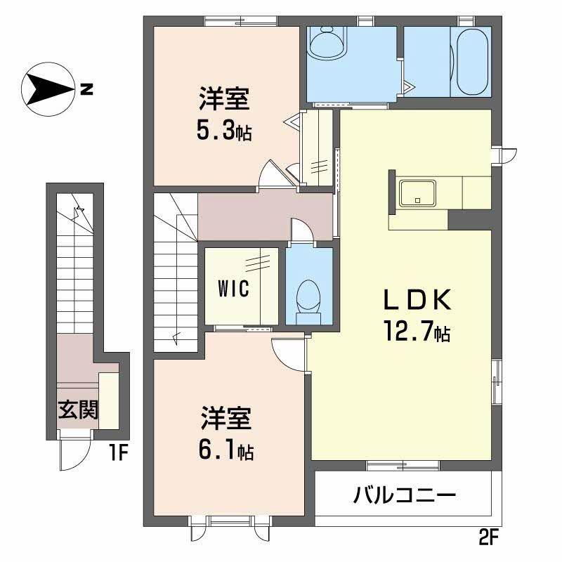 レジデンシア時計台(2LDK/2階)の間取り写真