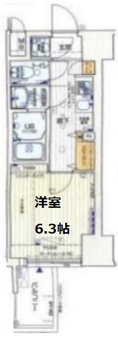 プレミアムコート谷町4丁目(1K/10階)の間取り写真