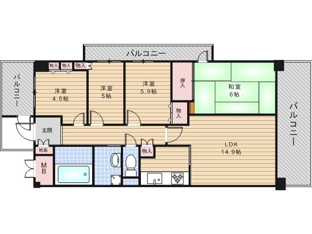 プレスタ杭全(4LDK/8階)の間取り写真