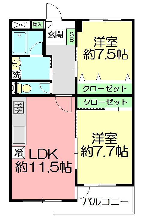 ベルビュー湘南(2LDK/3階)の間取り写真