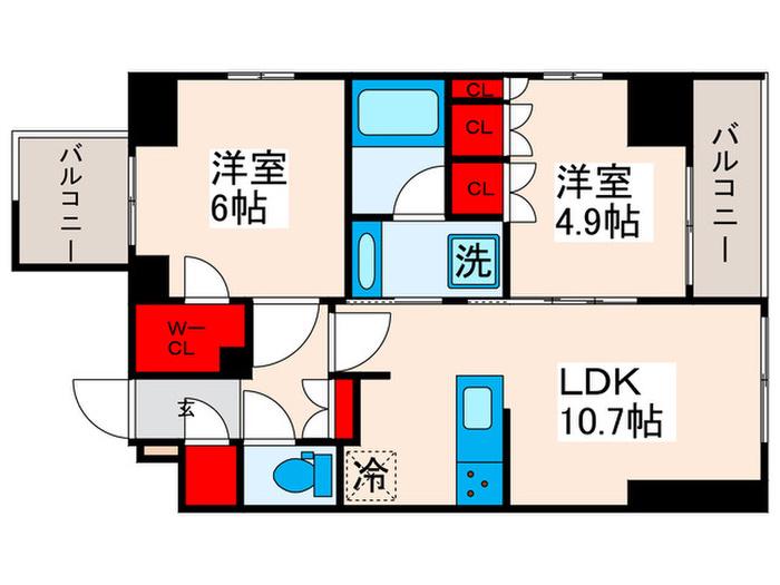 プラウドフラット西日暮里(2LDK/5階)の間取り写真