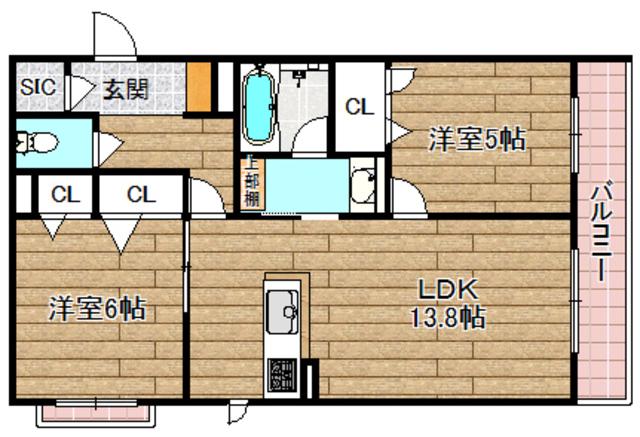 SHAMAISON VIOLA(2LDK/2階)の間取り写真