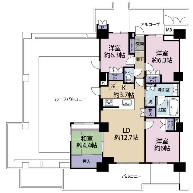 グランロジュマン豊中少路(4LDK/8階)の間取り写真