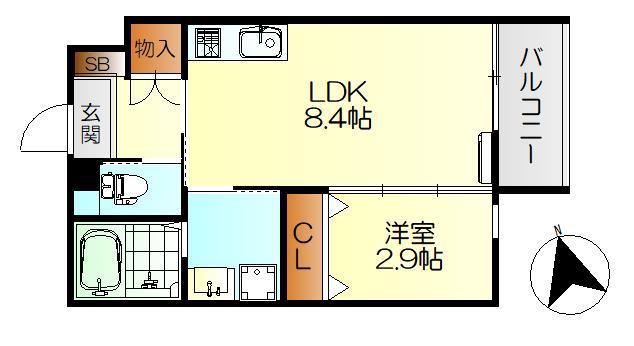 レジデンシャル広(1LDK/2階)の間取り写真