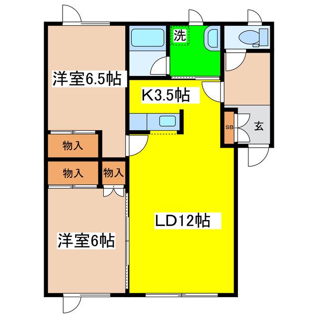カレッジサイド(2LDK/1階)の間取り写真