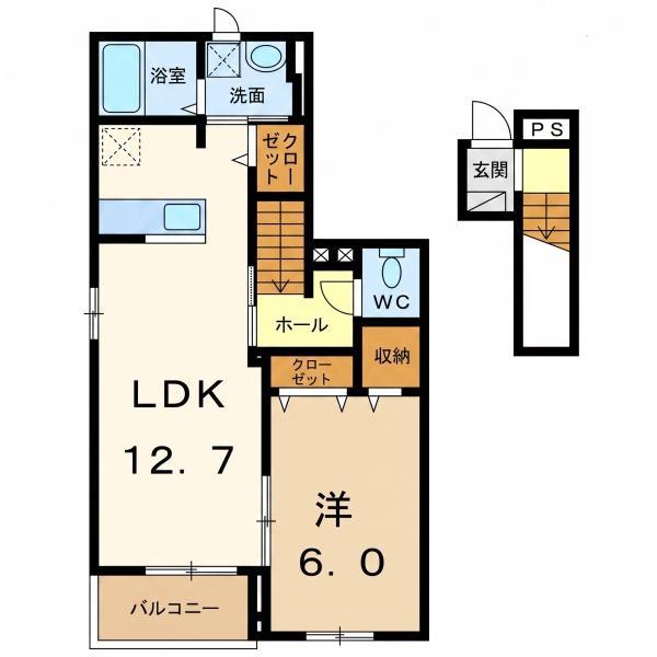 モデッサ(1LDK/2階)の間取り写真
