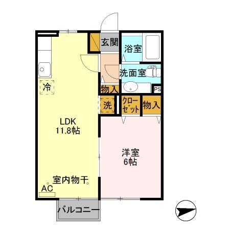 グランド・ハイデンスB棟(1LDK/2階)の間取り写真