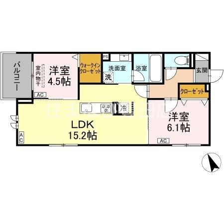 GRAND D-ROOM平芝(2LDK/3階)の間取り写真
