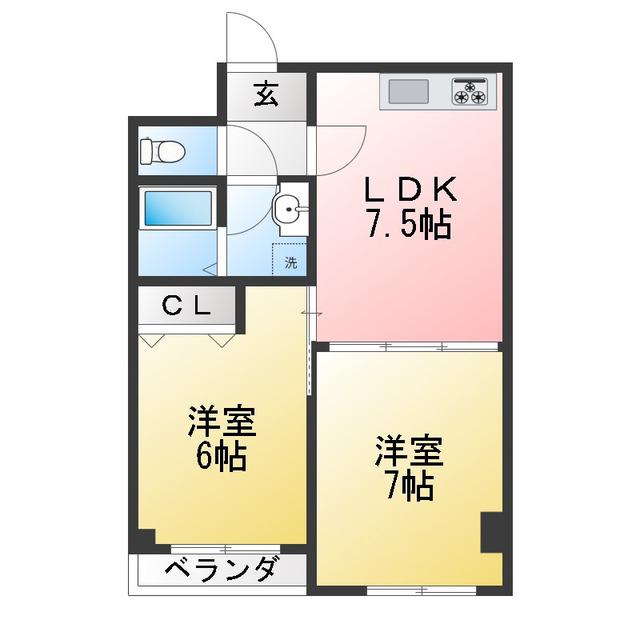 グリーンパーム(2DK/3階)の間取り写真