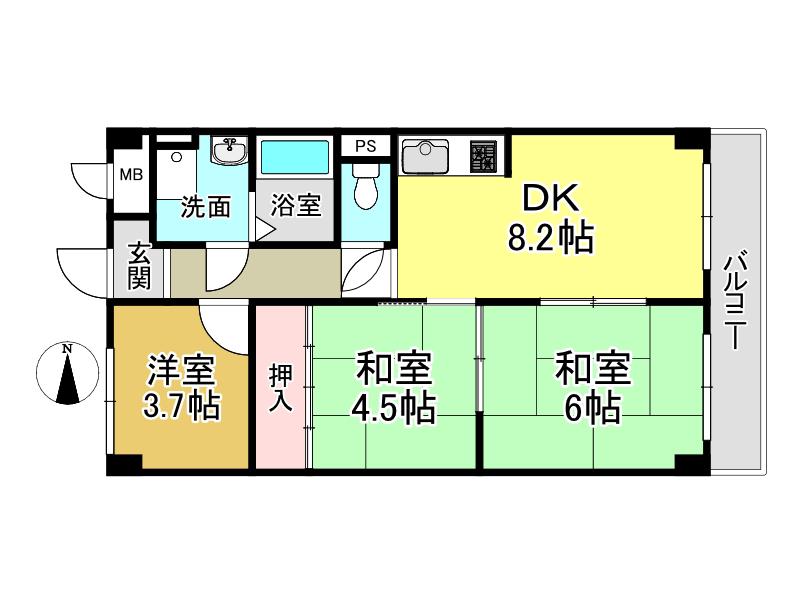 大中東マンション(3DK/6階)の間取り写真