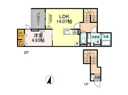 アンジュール西小岩I(1LDK/2階)の間取り写真
