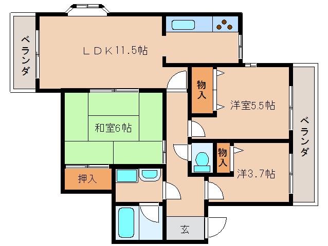 パーク・ノヴァあやめ池(3LDK/2階)の間取り写真