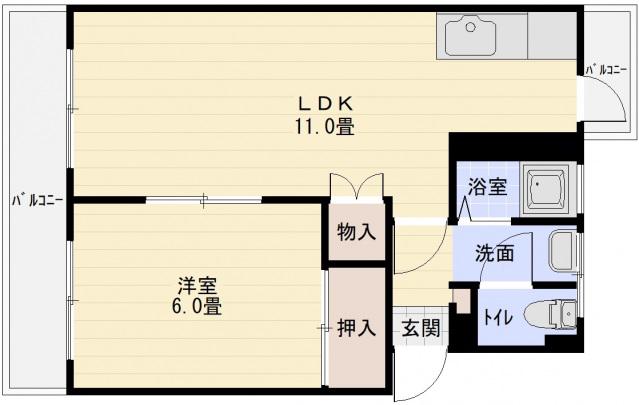 国分旭ヶ丘1棟(1LDK/3階)の間取り写真